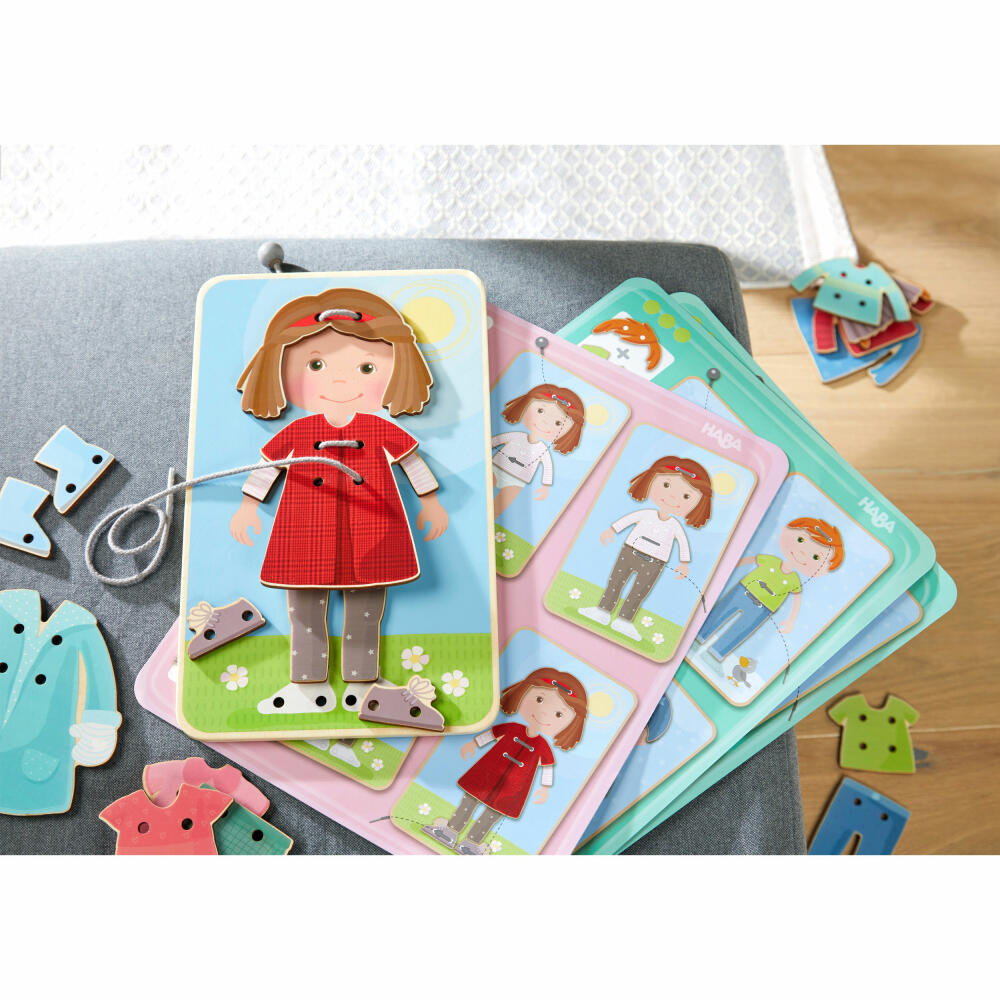 HABA Threading Game Dress Up Fun, Craft Game, Creative Game, Ages 3+, Wood, Polyester, 305165