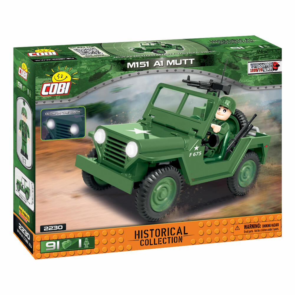 COBI World War 2 M151 A1 MUTT, Military, Vehicle, Soldiers, Figure, Toy, Construction Bricks, Plastic, 91 Parts, 2230