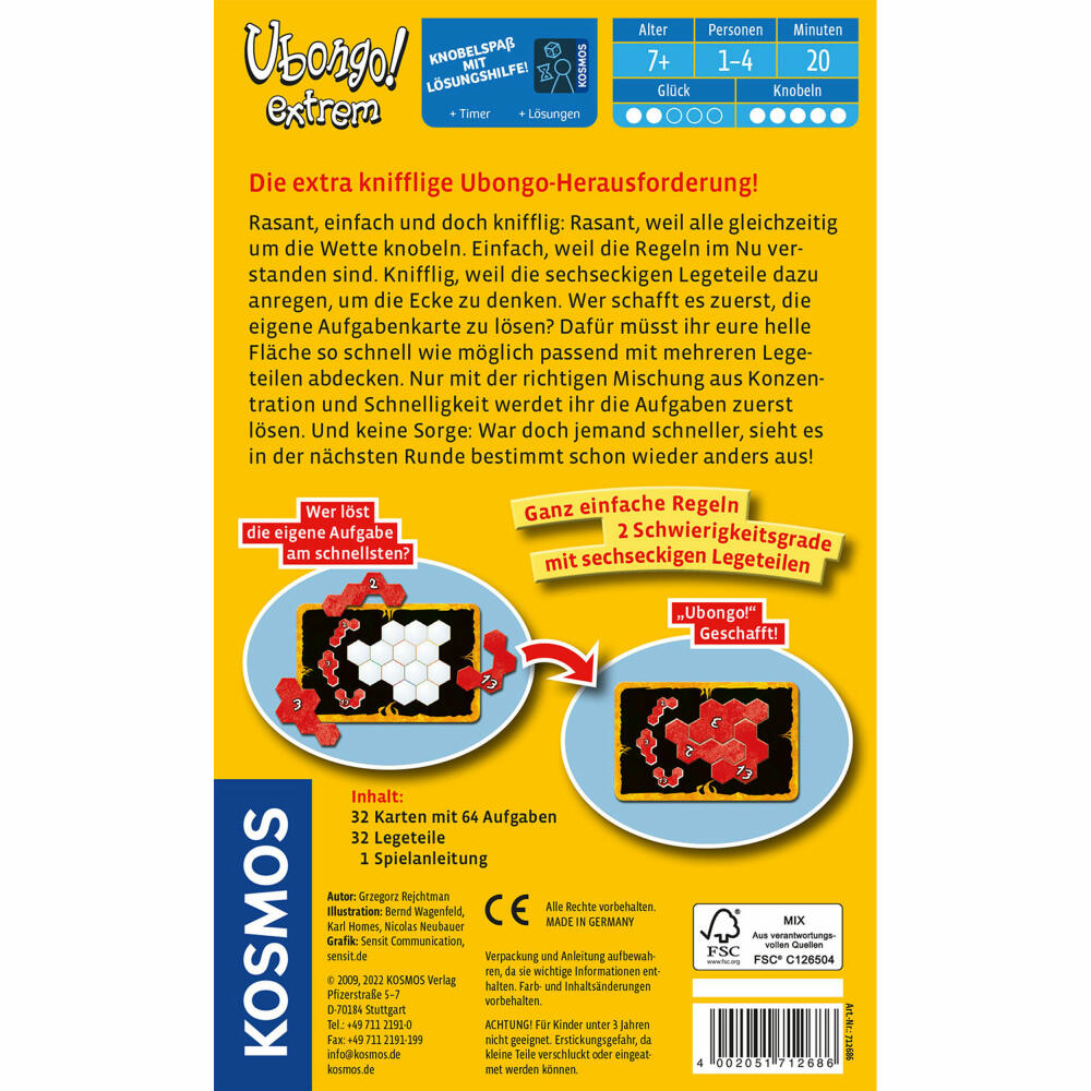 KOSMOS Ubongo! Extrem, Bring Along Game, Board Game, Logic Game, Family Game, Board Game, 712686