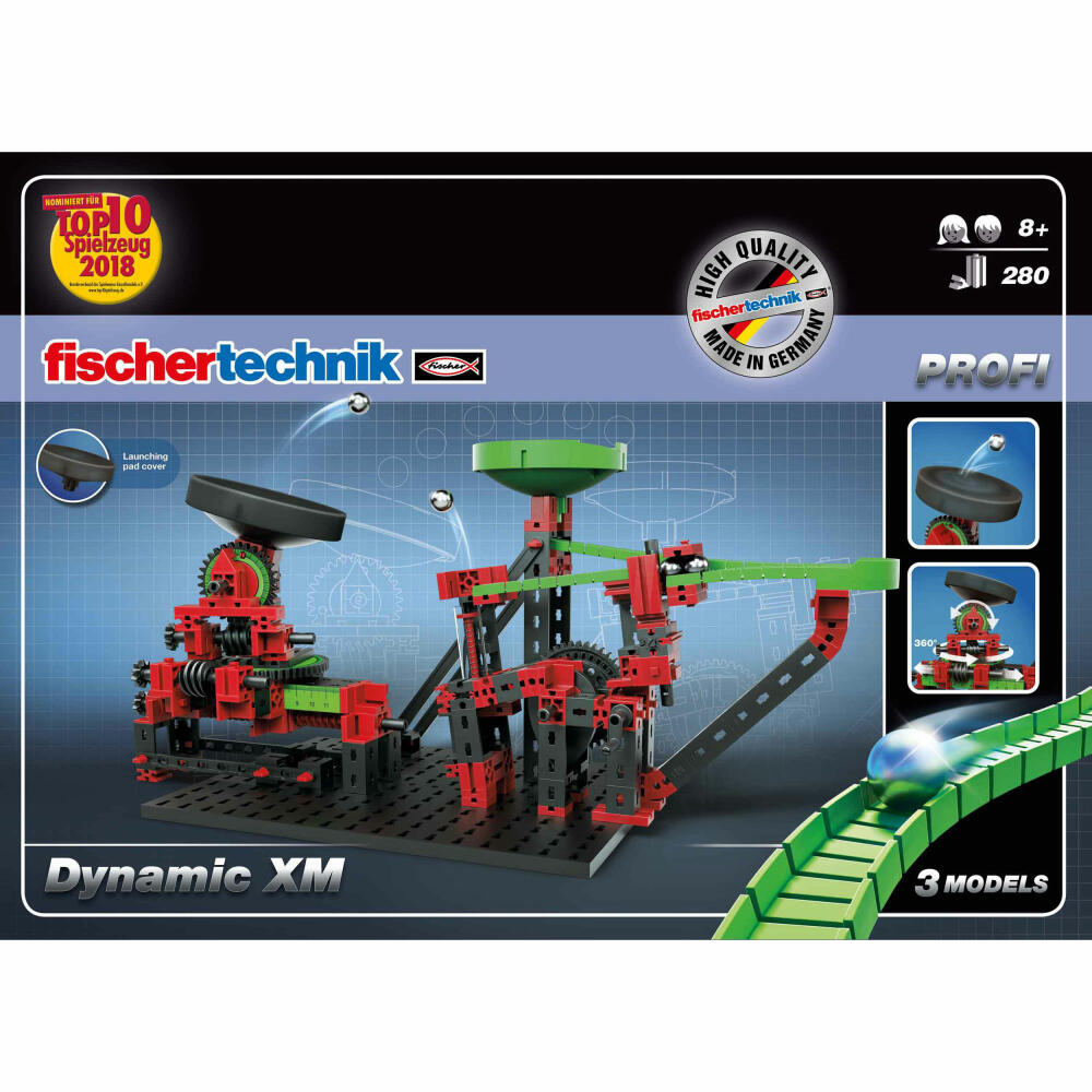 fischertechnik Profi Dynamic XM, 260-tlg., Rolling Action, Kugelbahn, Motorikspielzeug, Baukasten, 544618