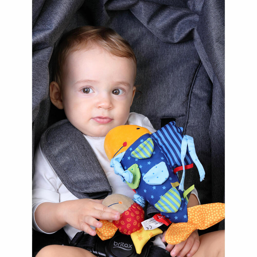 sigikid PlayQ Aktiv-Fisch, Greifling, Beißring, Rassel, Babyspielzeug, Baby Spielzeug, Polyester, H 26 cm, 40104