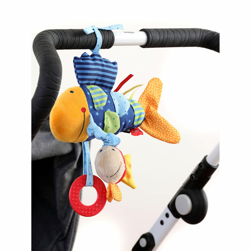 sigikid PlayQ Aktiv-Fisch, Greifling, Beißring, Rassel, Babyspielzeug, Baby Spielzeug, Polyester, H 26 cm, 40104