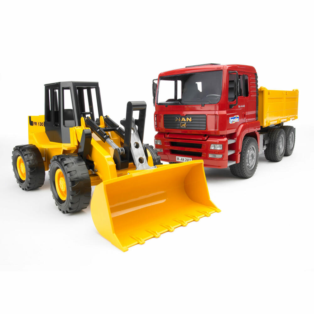 Bruder Construction Vehicles MAN TGA Tipper Truck, with Articulated Wheel Loader FR130, Truck, Model Vehicle, Model Vehicle, Toy, 02752
