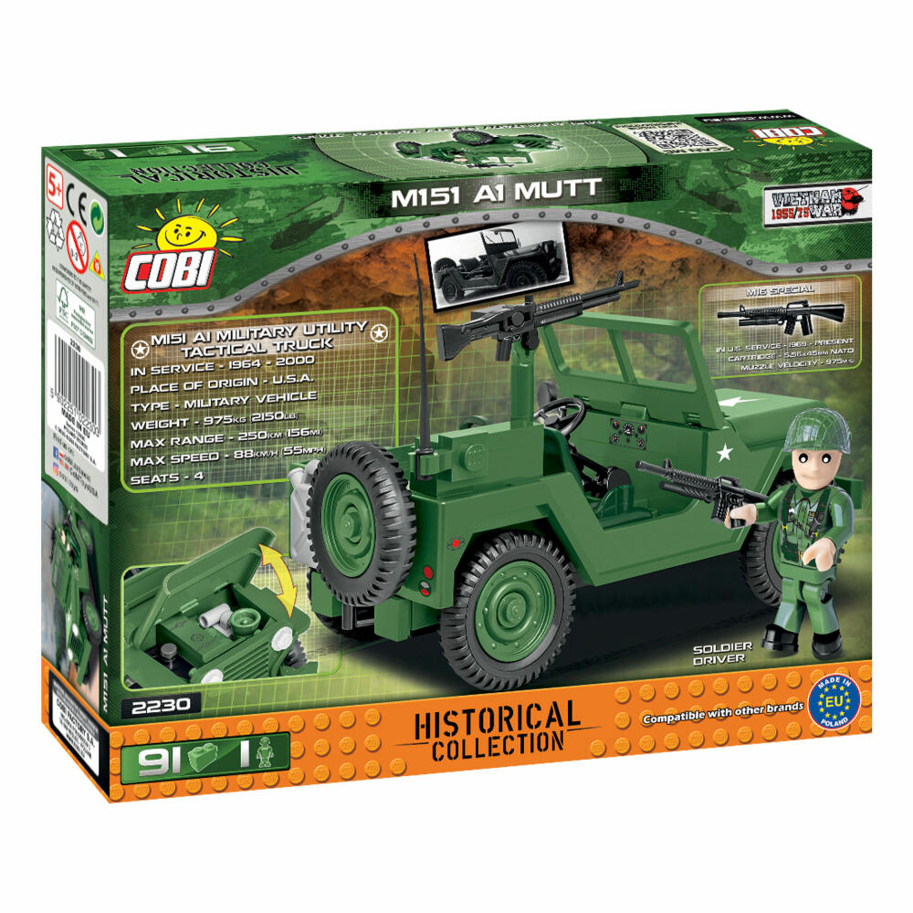 COBI World War 2 M151 A1 MUTT, Military, Vehicle, Soldiers, Figure, Toy, Construction Bricks, Plastic, 91 Parts, 2230
