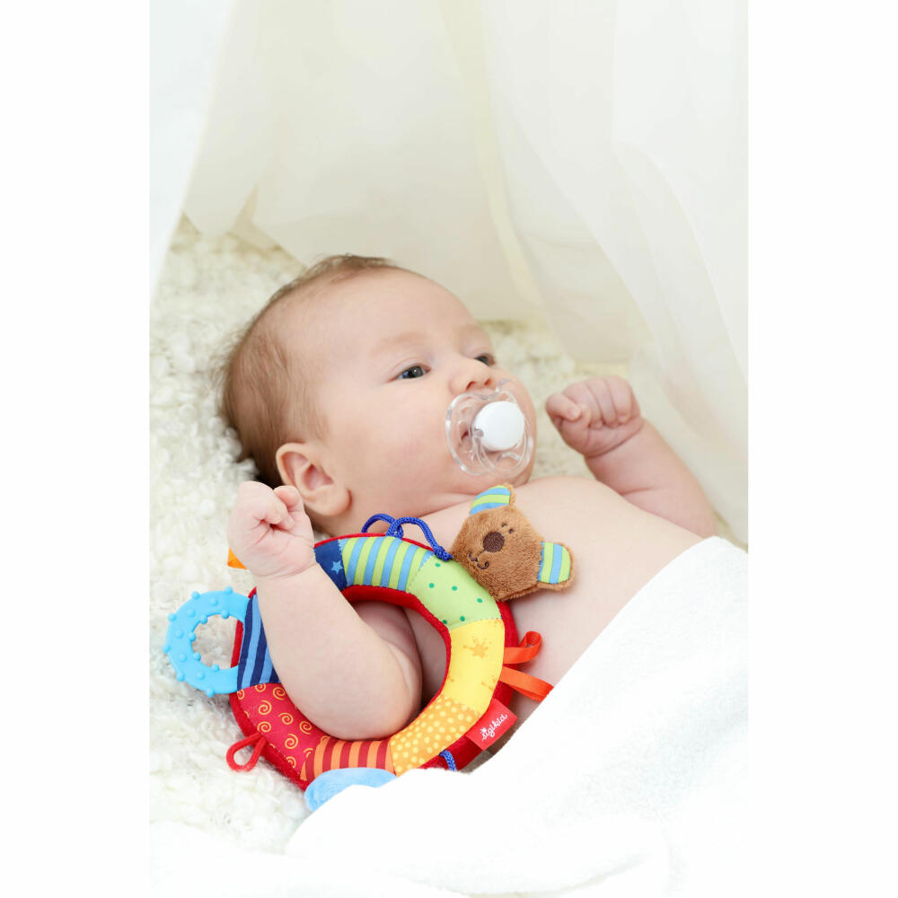 sigikid PlayQ Aktiv-Ring, Greifling, Beißring, Rassel, Kauring, Babyspielzeug, Baby Spielzeug, Baumwolle / Microfaser-Plüsch, 40490