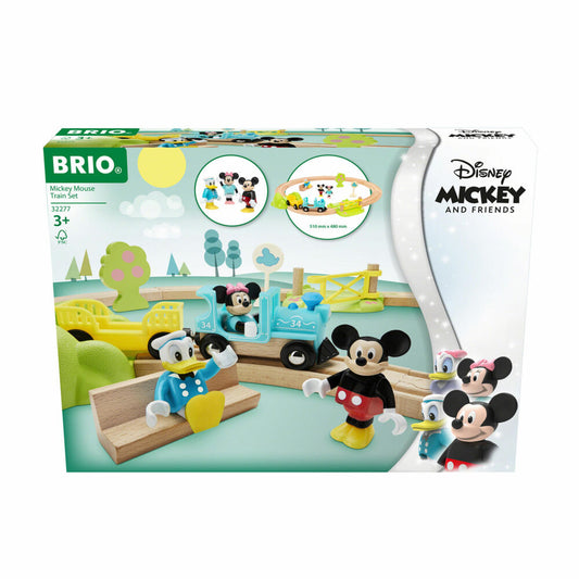 BRIO World Mickey Mouse Railway Set, 18 pcs., Wooden Railway, Locomotive, Wagon, Tracks, Disney, 32277