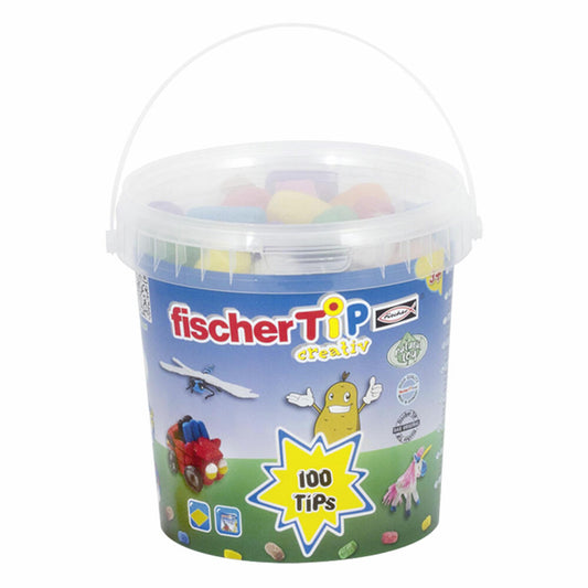 fischerTiP 100, Kreativ- und Bastelmaterial ohne Klebstoff, Kinder Spielzeug, Malen, Schneiden, Pressen, Formen, Motorikspielzeug, Biokunststoff, Bunt, 508773
