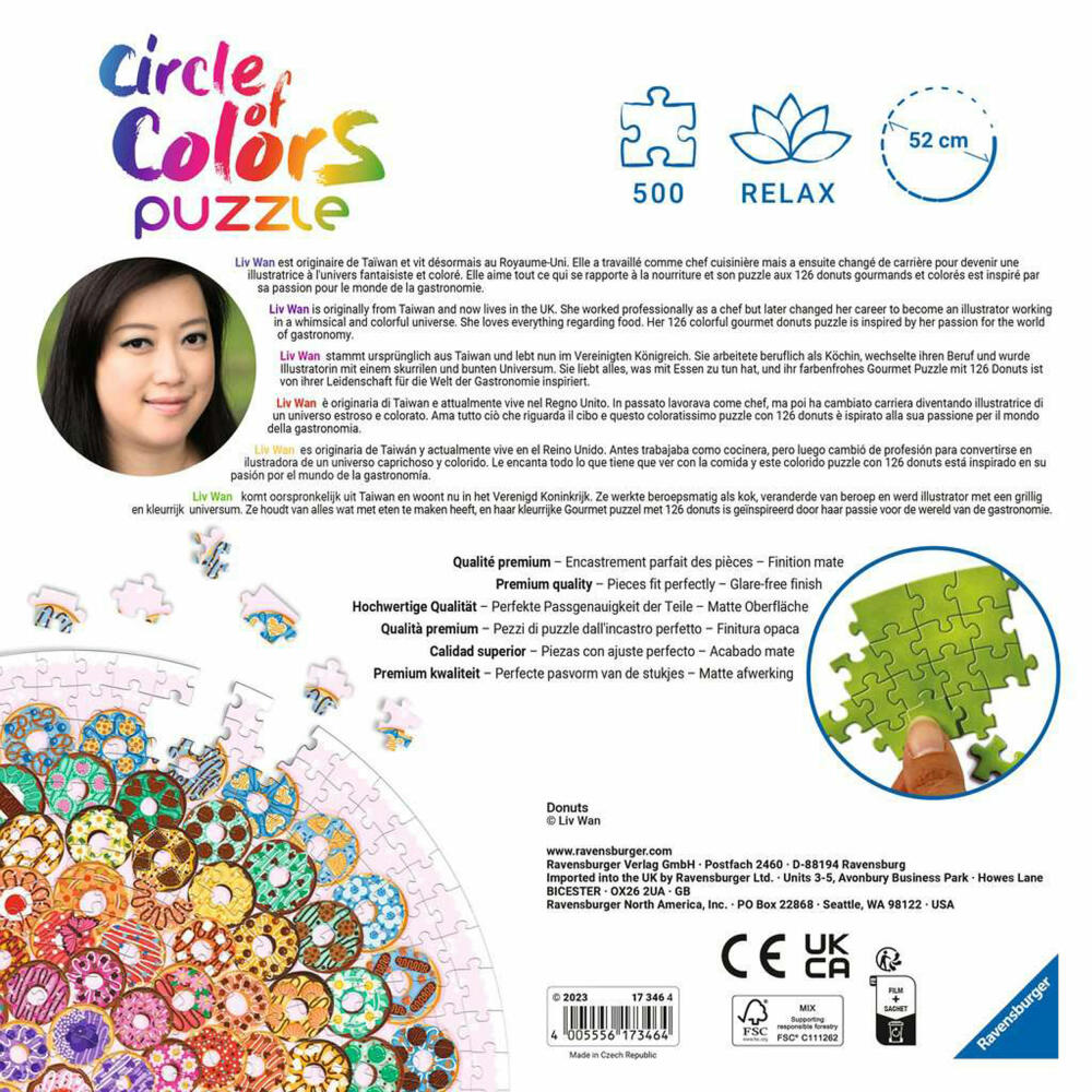 Ravensburger Puzzle Circle of Colors Donuts, adult puzzle, 500 pieces, from 12 years, 17346