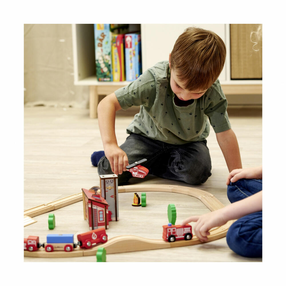 Eichhorn Railway Set Fire Brigade, 33 pcs., Railway, Wooden Railway, Log, Train, Toy, Wood, 100006205