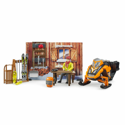 Bruder bworld Berghütte, mit Snowmobil, Spielfigur, Spiel Figur, Zubehör, Spielzeug, 63102