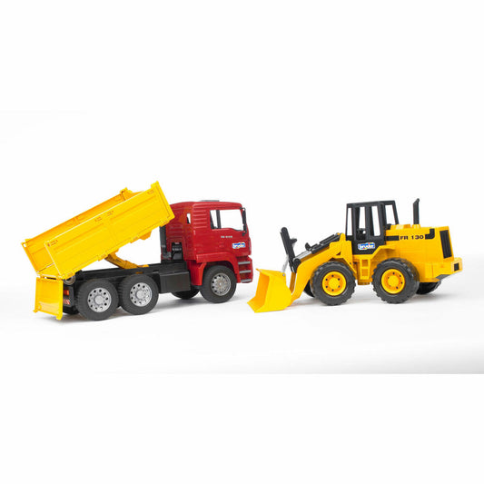 Bruder Construction Vehicles MAN TGA Tipper Truck, with Articulated Wheel Loader FR130, Truck, Model Vehicle, Model Vehicle, Toy, 02752