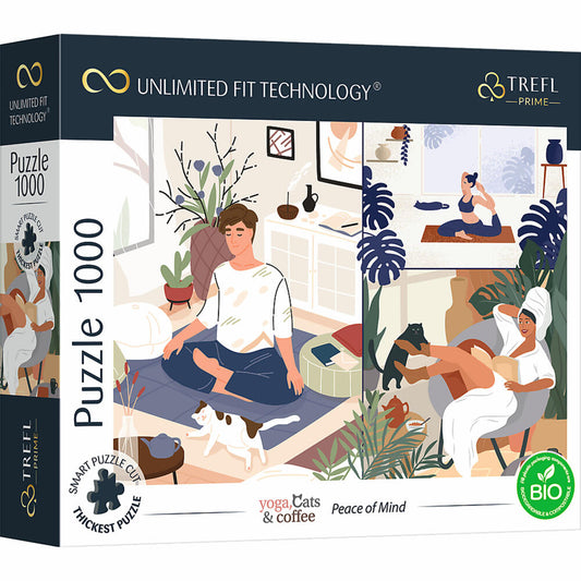 Trefl Puzzle UFT Yoga, Cats &amp; Coffee: Peace of Mind, 1000 pieces, 68.3 x 48 cm, 10695