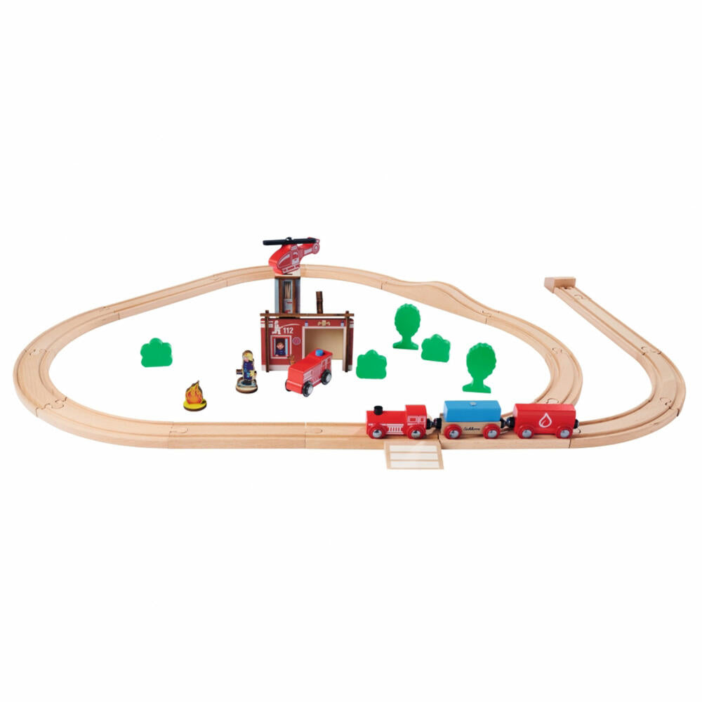 Eichhorn Railway Set Fire Brigade, 33 pcs., Railway, Wooden Railway, Log, Train, Toy, Wood, 100006205
