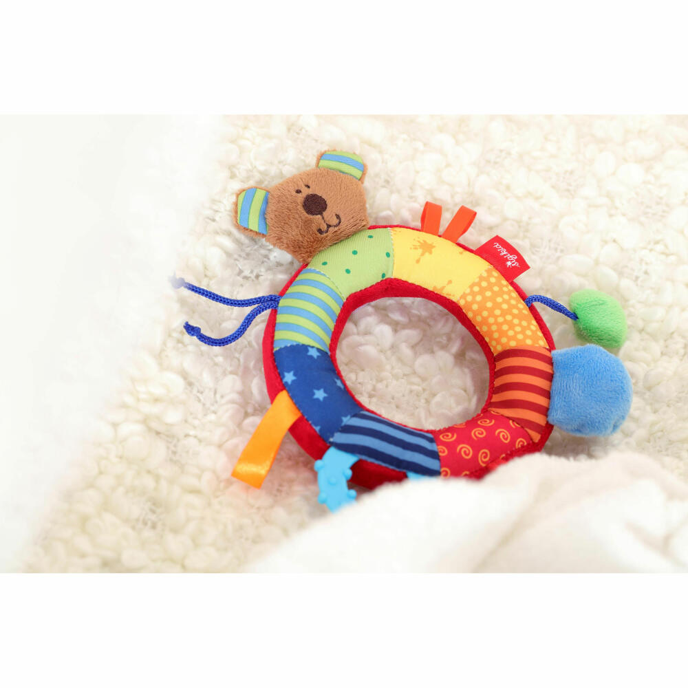 sigikid PlayQ Aktiv-Ring, Greifling, Beißring, Rassel, Kauring, Babyspielzeug, Baby Spielzeug, Baumwolle / Microfaser-Plüsch, 40490