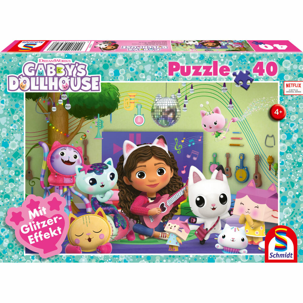 Schmidt Spiele Gabbys Dollhouse Meow-ziger Party Fun, Puzzle, Children's Puzzle, Glitter Puzzle, 40 Pieces, 56472