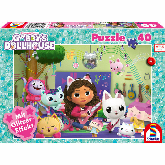 Schmidt Spiele Gabbys Dollhouse Meow-ziger Party Fun, Puzzle, Children's Puzzle, Glitter Puzzle, 40 Pieces, 56472