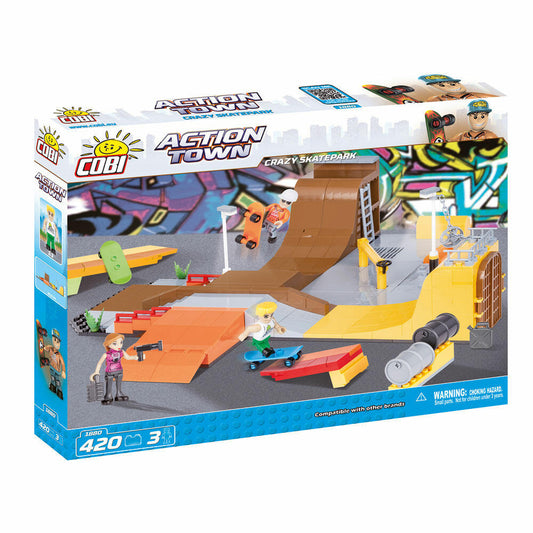COBI Action Town Crazy Skatepark, Skater, Skate Park, Skateboard, Spielzeug, Konstruktionsbausteine, Kunststoff, 420 Teile, 1880