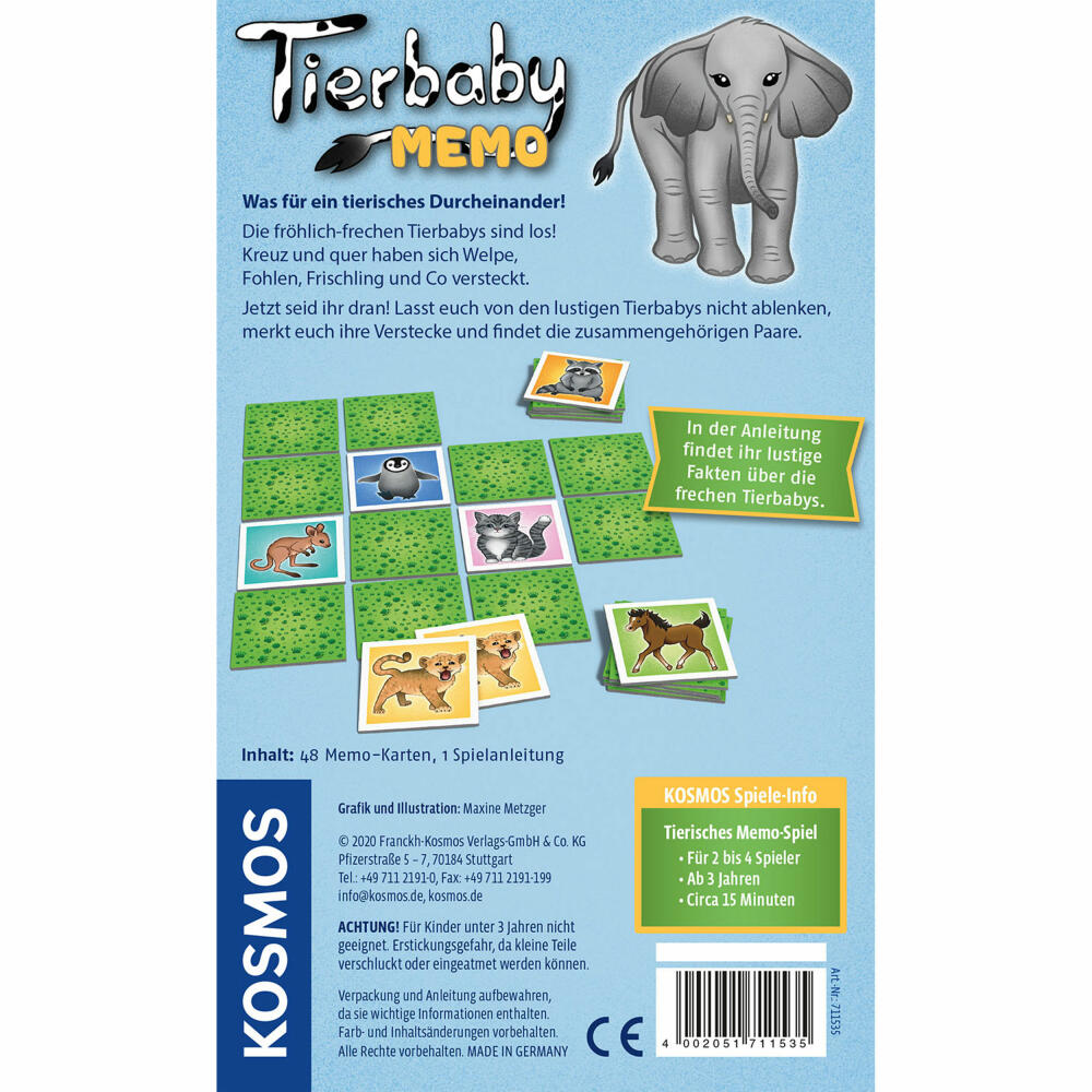 KOSMOS Tierbaby-Memo, Kinderspiel,  Legen, Lernen, Entdecken, Spiel, ab 3 Jahren, 711535