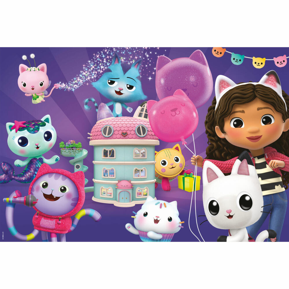 Schmidt Spiele Gabbyss Dollhouse Geburtstagsfeier im Puppenhaus, Puzzle, Kinderpuzzle, Glitzerpuzzle, 60 Teile, 56473