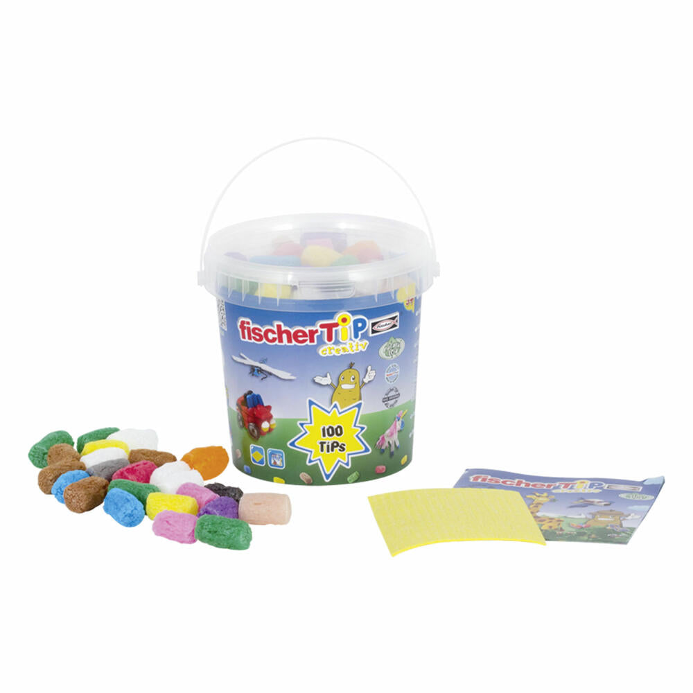 fischerTiP 100, Kreativ- und Bastelmaterial ohne Klebstoff, Kinder Spielzeug, Malen, Schneiden, Pressen, Formen, Motorikspielzeug, Biokunststoff, Bunt, 508773