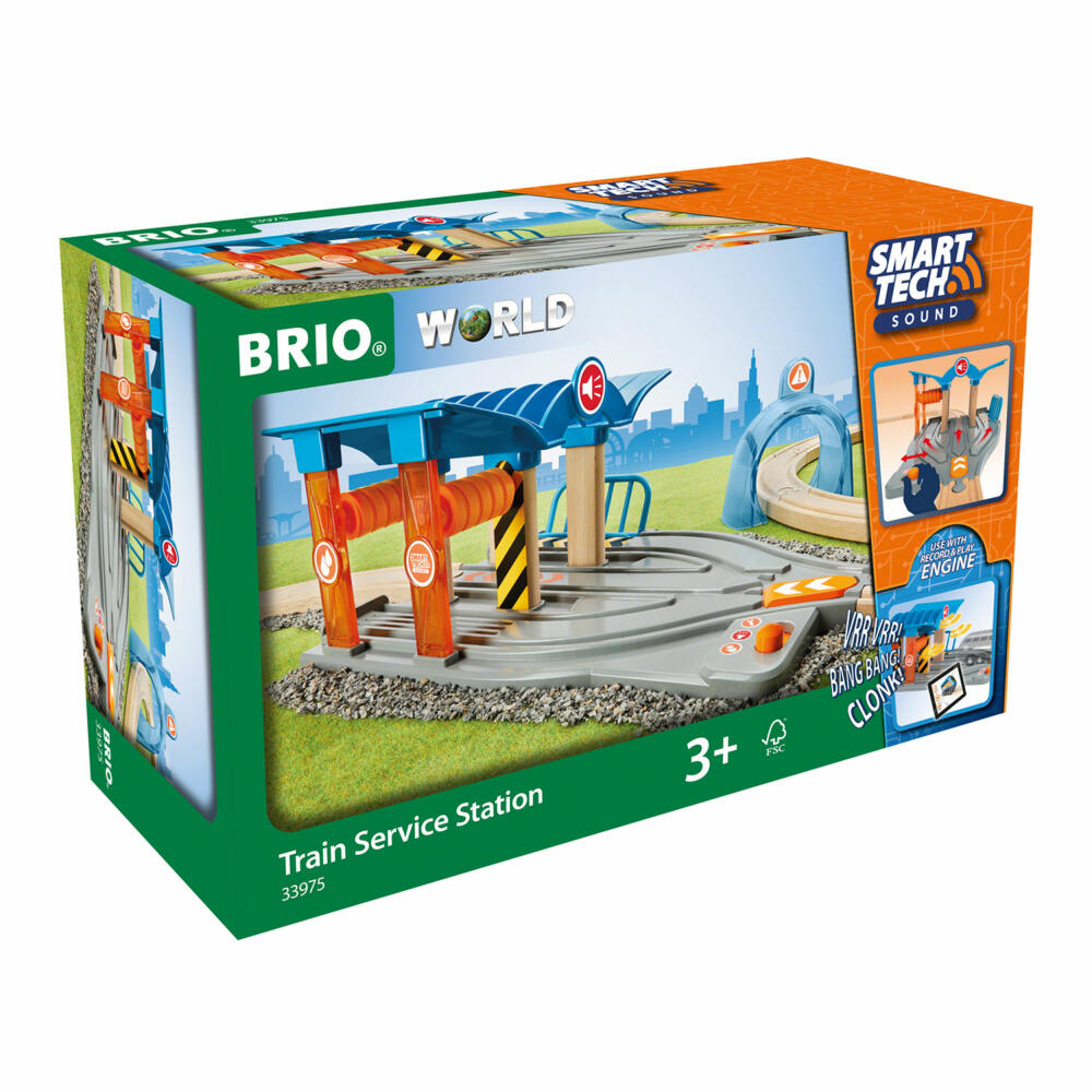 BRIO World Smart Tech Sound Car Wash with Workshop, Wooden Railway, Wooden Railway, Interactive Toy, Accessories, 33975