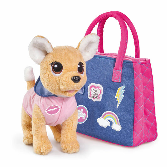 Simba Chi Chi Love Urban Plüschhund, Chihuahua, Jeans, Denim, Tragetasche, Stofftier, Sticker, Spielzeug, 20 cm, 105893244
