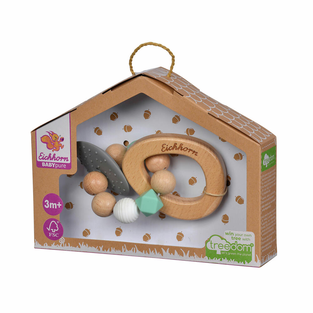 Eichhorn Baby Pure teething ring, grasping toy, chewing ring, baby toy, baby toy, from 3 months, wood / silicone, 100005712