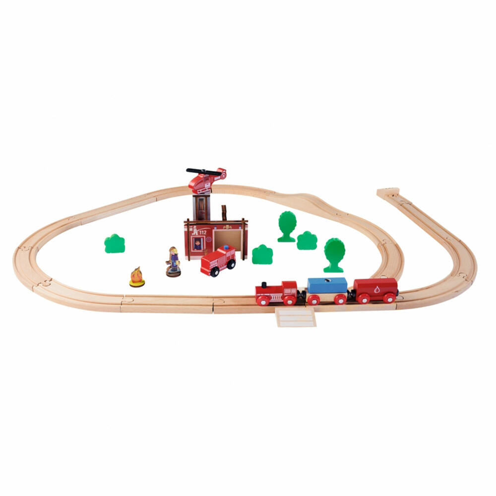 Eichhorn Railway Set Fire Brigade, 33 pcs., Railway, Wooden Railway, Log, Train, Toy, Wood, 100006205