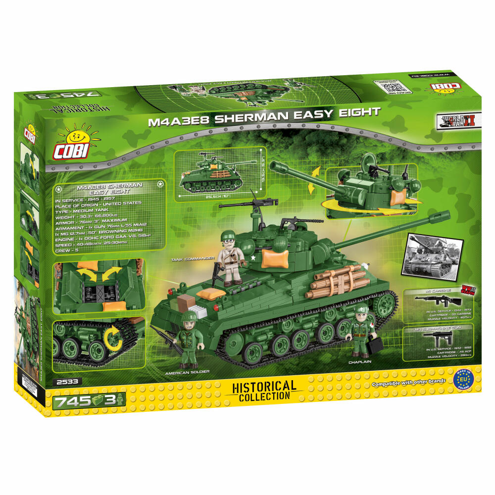 COBI Klemmbausteinset Sherman Easy eight M4A3E8, World War 2 Historical Collection, Panzer, Klemmbausteine, 745 Teile, 2533