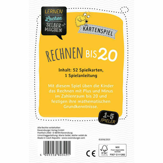 Ravensburger Lernspiel Lernen Lachen Selbermachen: Kartenspiel Rechnen bis 20, 80349