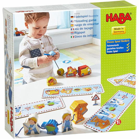 HABA Fädelspiel Baustelle, Fadenspiel, Spielzeug, Geschicklichkeitsspiel, Buche, Pappe, Polyester, 302155