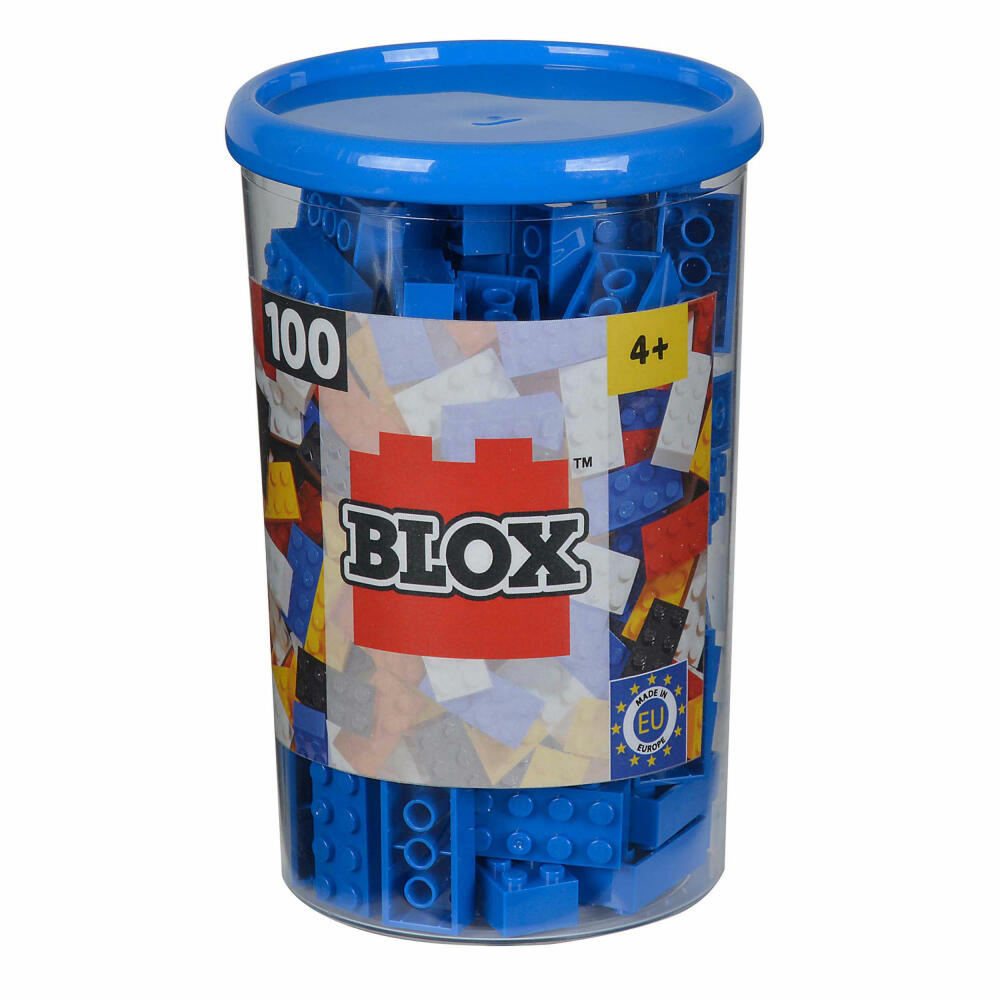 Simba Blox 100 Blue 8-Piece Bricks in a Tin, Building Blocks, Children's Toys, 100 Pieces, 104118906