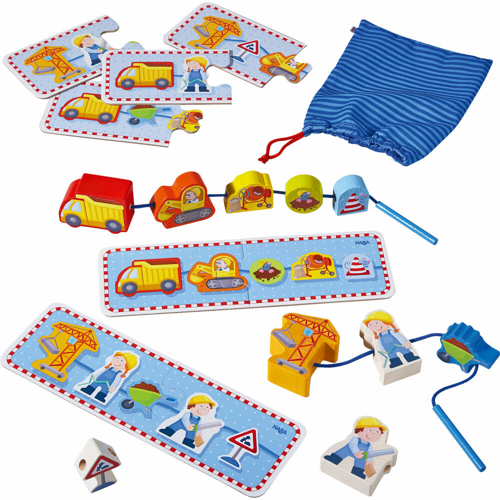 HABA Fädelspiel Baustelle, Fadenspiel, Spielzeug, Geschicklichkeitsspiel, Buche, Pappe, Polyester, 302155