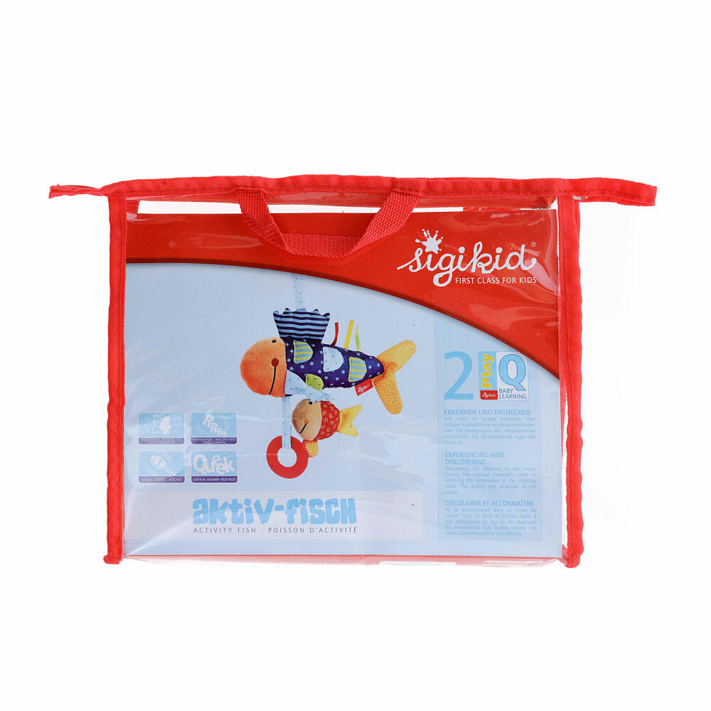 sigikid PlayQ Aktiv-Fisch, Greifling, Beißring, Rassel, Babyspielzeug, Baby Spielzeug, Polyester, H 26 cm, 40104