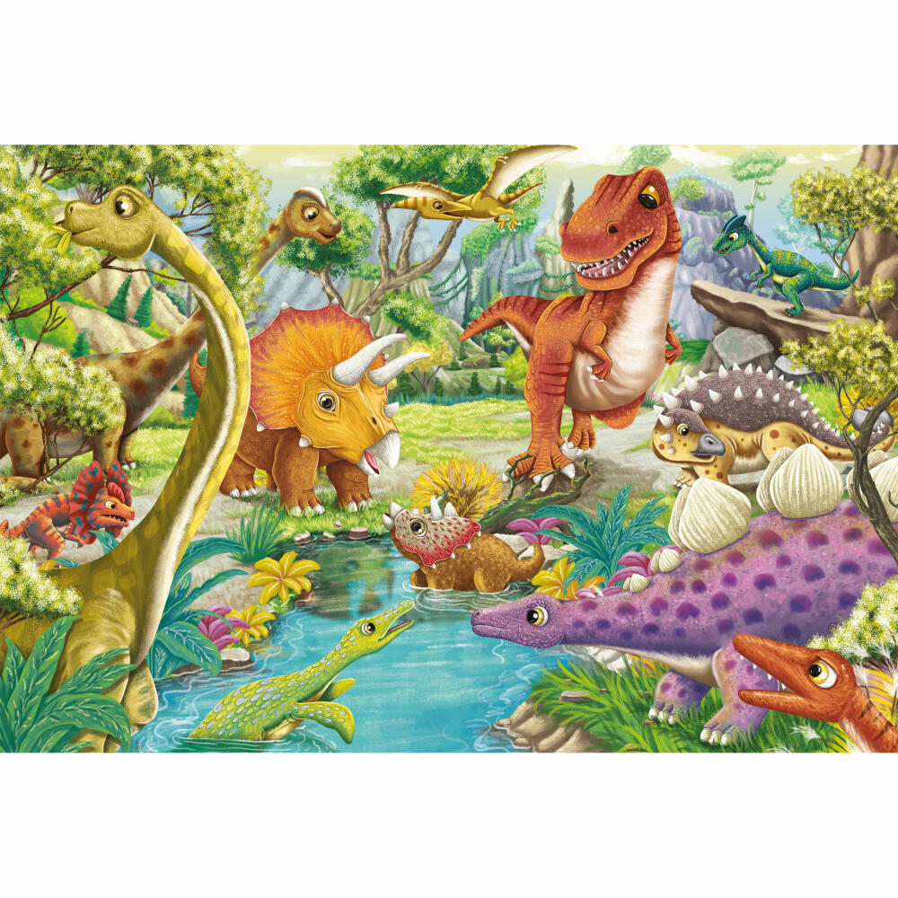 Schmidt Spiele Spaß mit den Dinosauriern, Puzzle, Kinderpuzzle, Kinder, 3 x 24 Teile, 56465