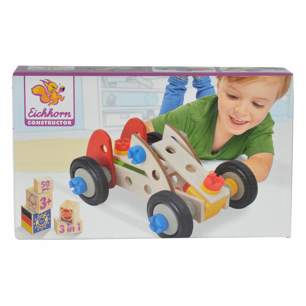 Eichhorn Constructor Racing Car Set, 50 pcs., Construction Kit, Building Set, Wooden Car, Children's Toy, Wood, 100039016