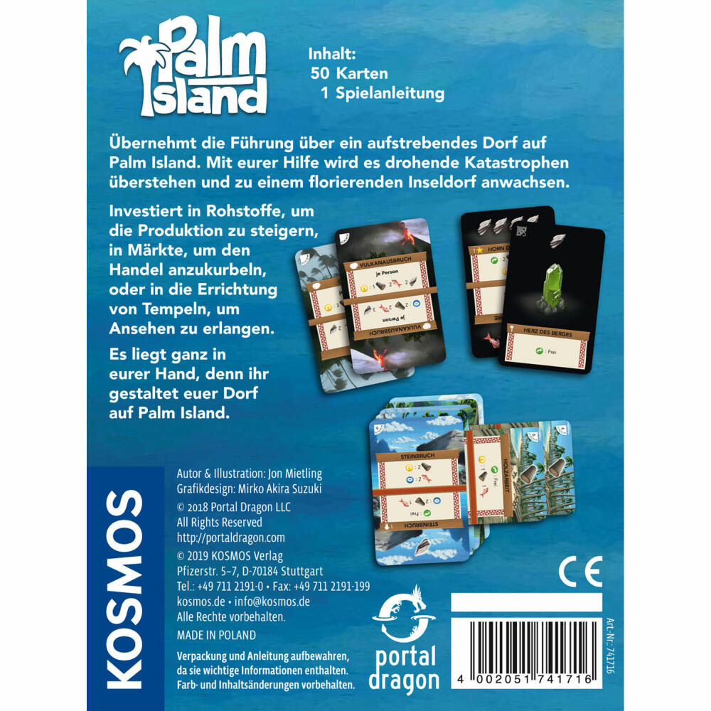 KOSMOS Palm Island, Kartenspiel, Die Insel to go, Gesellschaftsspiel, Strategiespiel, Spiel, Spielware, 1-2 Spieler, ab 10 Jahren, 741716