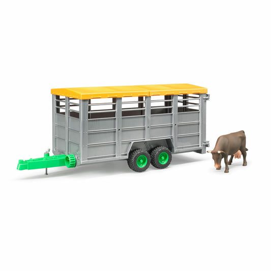 Bruder Agriculture Livestock Transport Trailer, with Cow Figure, Model Vehicle, Model Vehicle, Toy, Accessories, 02227