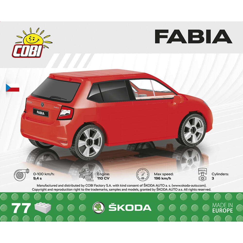 COBI Skoda Fabia, Car, Vehicle, Collectible Cars, Toys, Games, Construction Blocks, 77 Parts, 24570