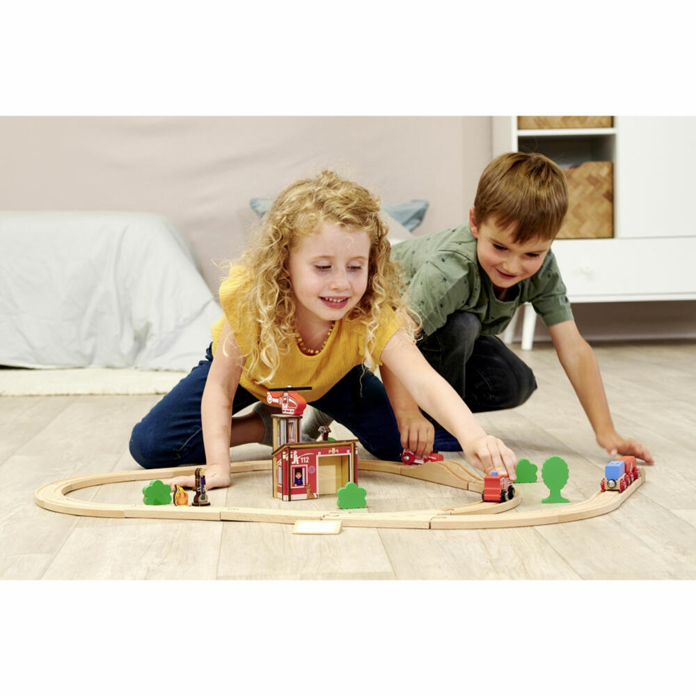 Eichhorn Railway Set Fire Brigade, 33 pcs., Railway, Wooden Railway, Log, Train, Toy, Wood, 100006205