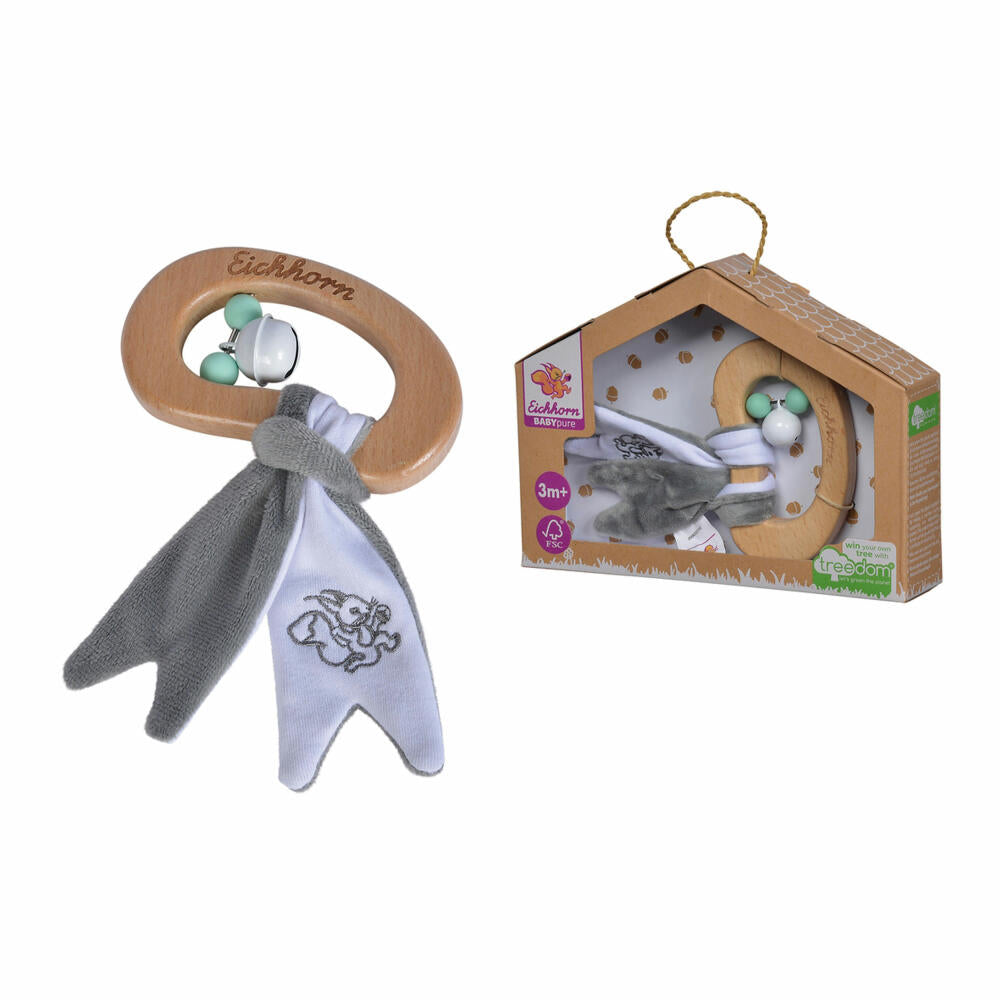Eichhorn Baby Pure Rassel, Greifling, Babyrassel, Babyspielzeug, Baby Spielzeug, ab 3 Monaten, Holz / Plüsch, 100005711