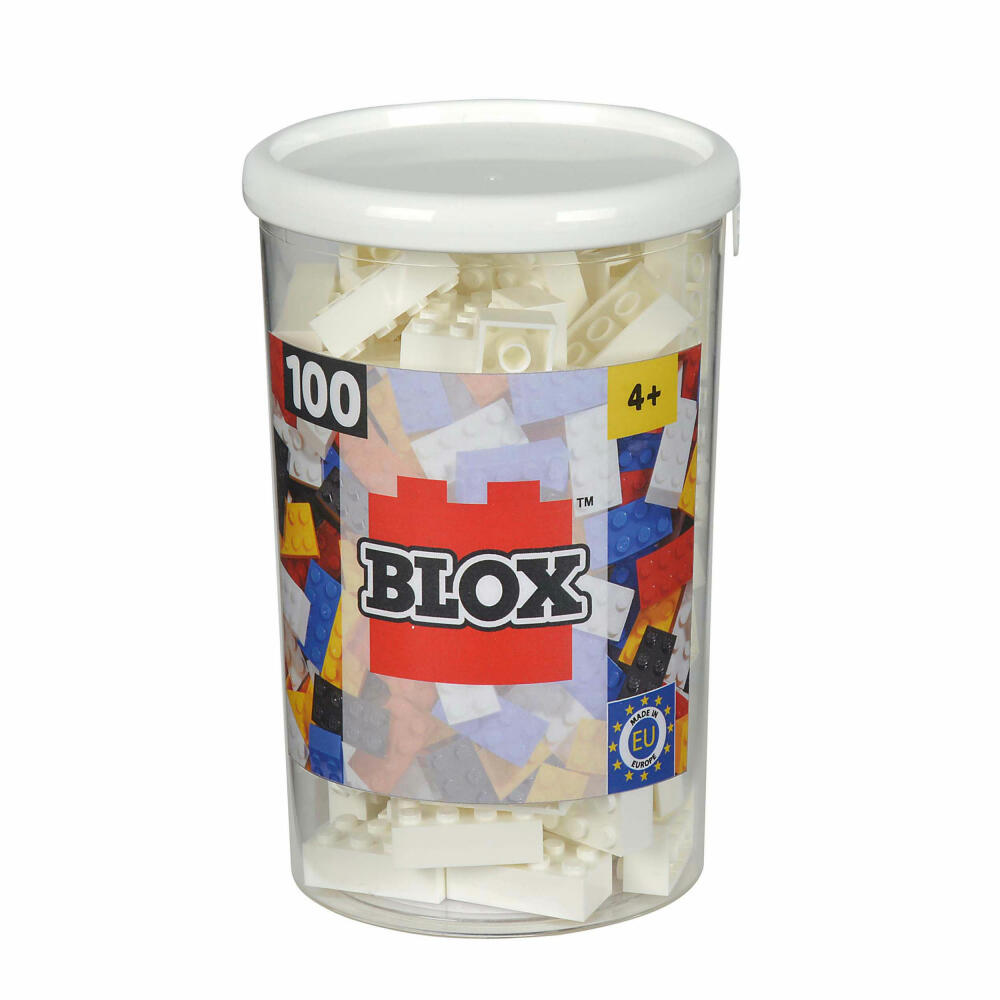 Simba Blox 100 Weiße 8er Steine in Dose, Bausteine, Bauklötze, Kinder Spielzeug, 100 Stück, 104118915