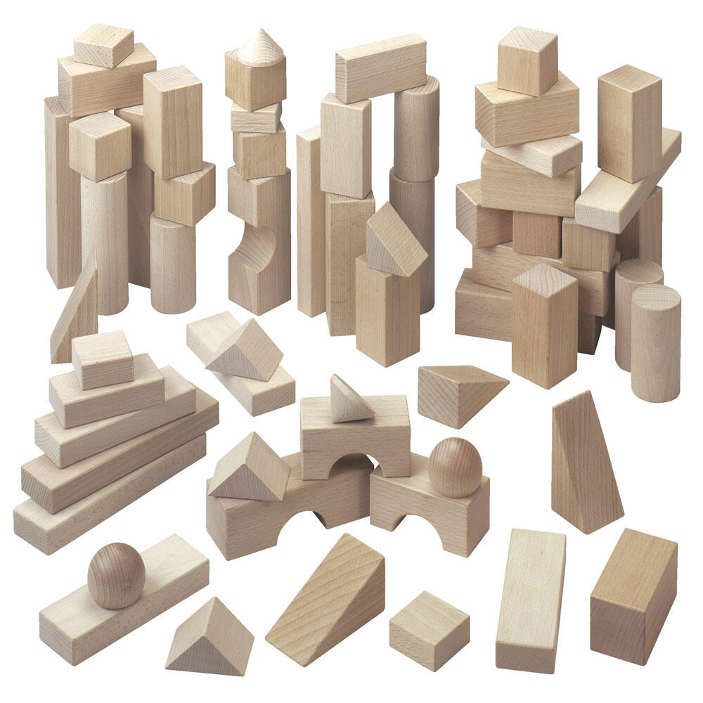 HABA Holzbauklötze Grundpackung Groß, Holzbausteine, Bauklötze, Holz, Buche, 60-tlg., 001070