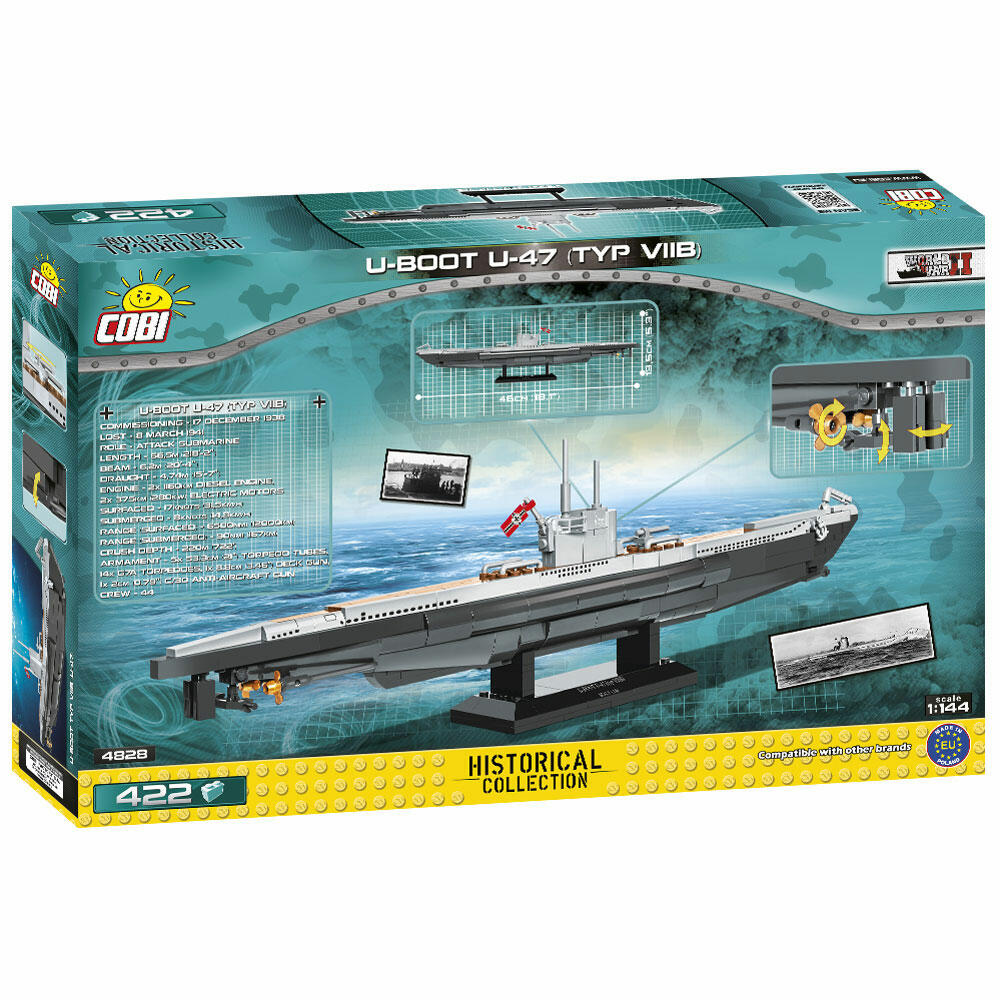 COBI Klemmbausteinset U-Boot U-47 TYP VII B, World War 2 Historical Collection, U-Boot, Klemmbausteine, 422 Teile, 4828