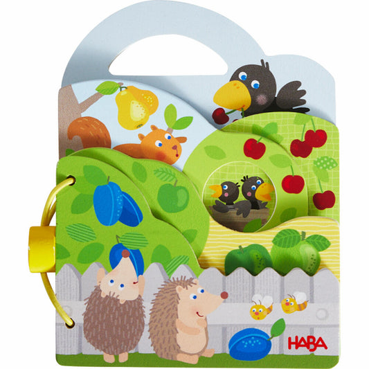 HABA Holz-Babybuch Obstgarten, Bilderbuch, Babybuch, Spielzeug, ab 10 Monaten, Holz, 1306786001