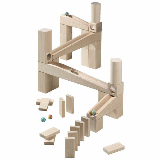 HABA Kugelbahn Erstes Spielen, Holzbauklötze, Holzbausteine, Holz, Buche, 45-tlg., 001128