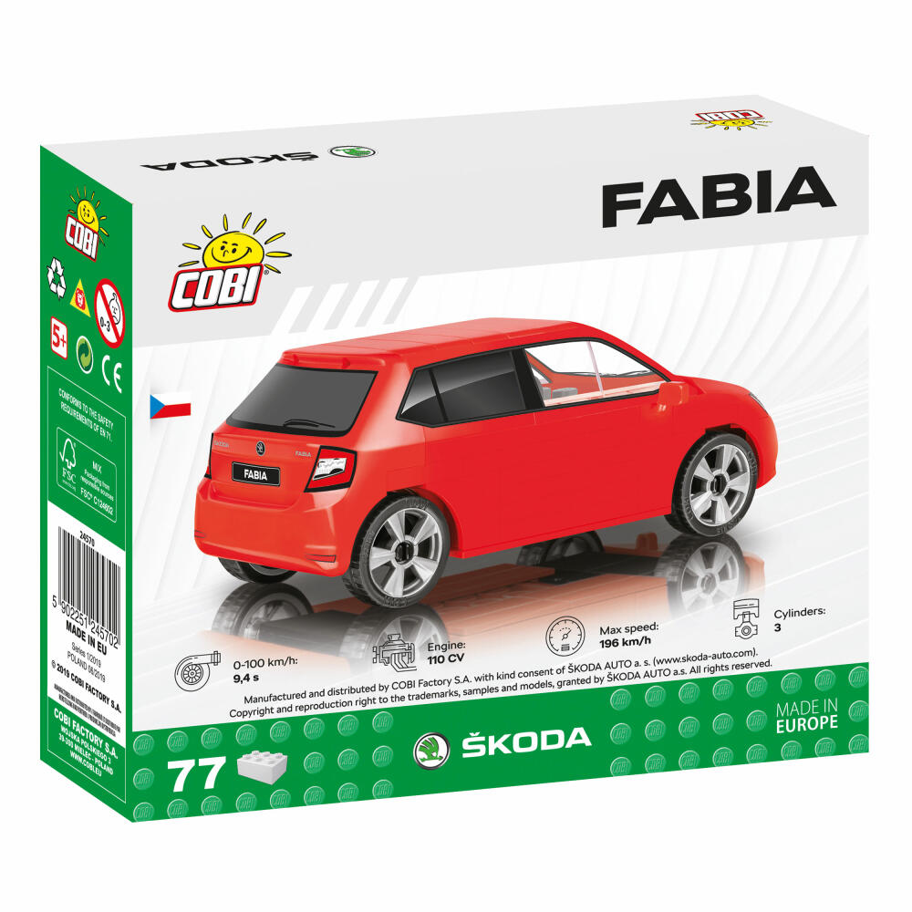 COBI Skoda Fabia, Car, Vehicle, Collectible Cars, Toys, Games, Construction Blocks, 77 Parts, 24570