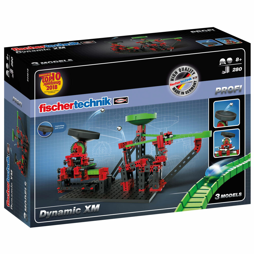 fischertechnik Profi Dynamic XM, 260-tlg., Rolling Action, Kugelbahn, Motorikspielzeug, Baukasten, 544618