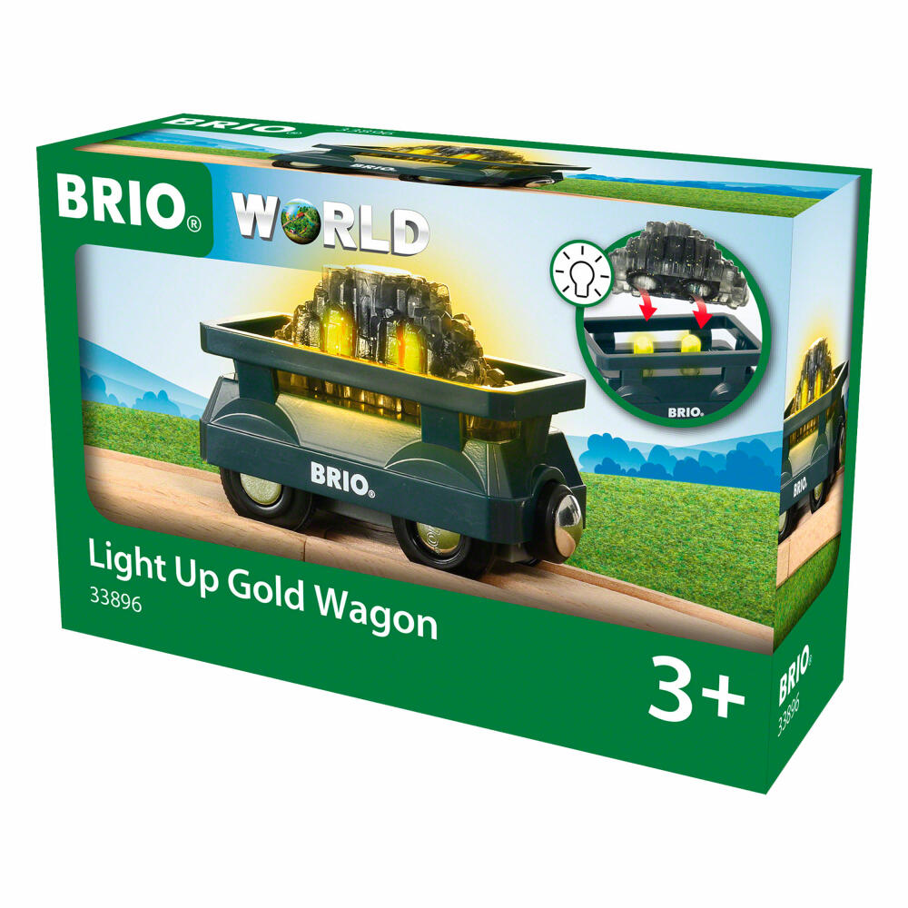 Brio Gold Wagon with Light, 2-piece, Gold Mine, Mine Wagon, Wooden Toy, Toy, 33896
