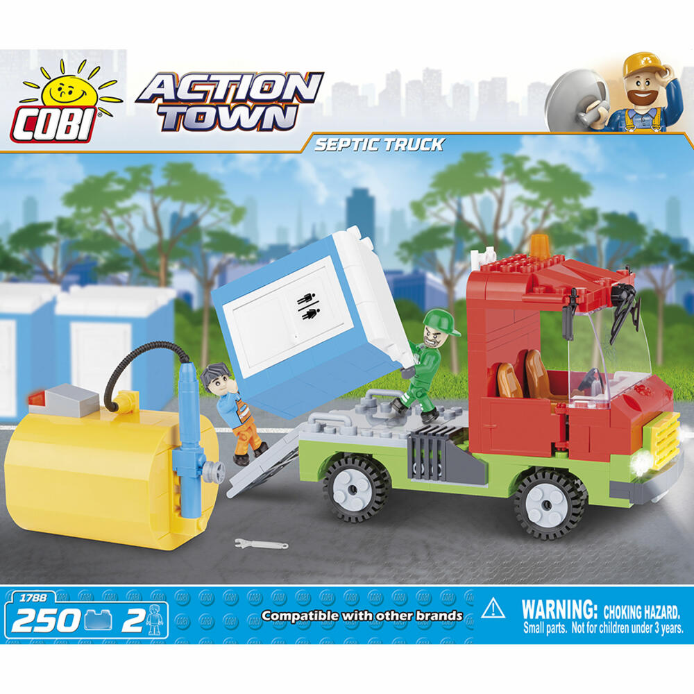 COBI Action Town Septic Truck, Klärwagen, Straßenreinigung, Spielzeug, Konstruktionsbausteine, 250 Teile, 1788